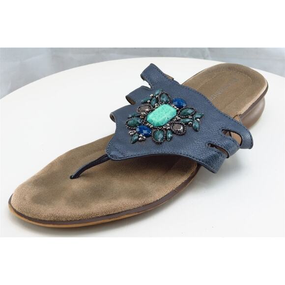 Naturalizer Sz 10 W‎ Blue Flip Flop Leather Women Sandals Janna - Picture 1 of 6